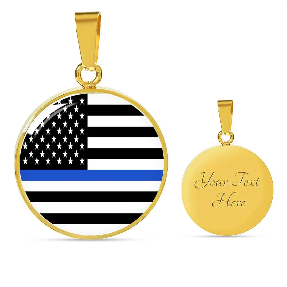 Police Thin Blue Line Necklace Law Enforcement Thin Blue Line Personalized Engr